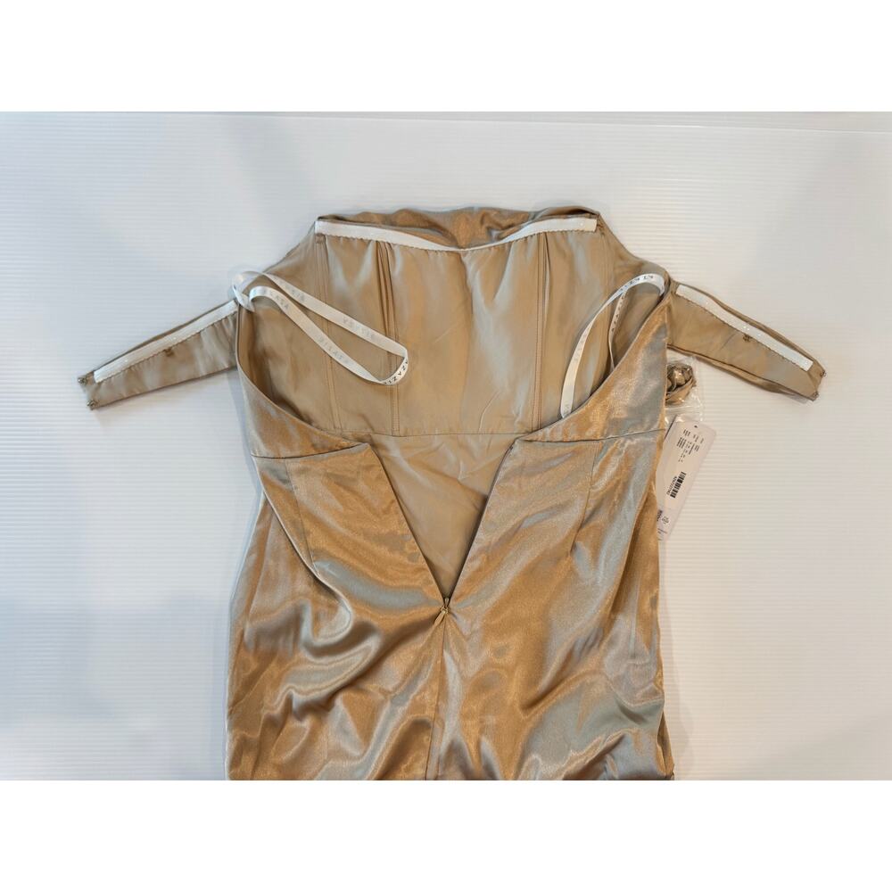 Azazie Leonis Champagne Gold Metallic Satin Mermaid Gown NWT A8 Formal Evening - Picture 9 of 16